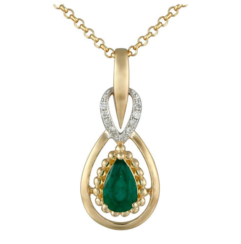 0.02 Ctw Diamond 14k Yellow Gold Emerald Round Shape Womens Gemstone Necklace Pendant With 16 Inch Chain