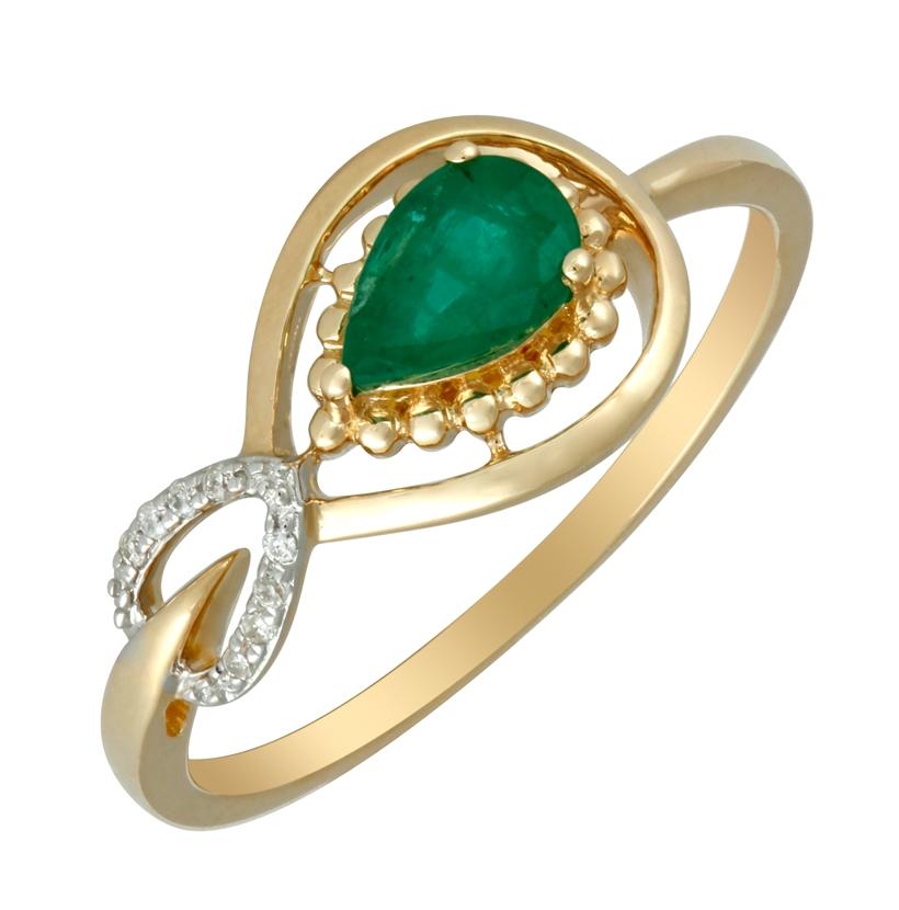 0.02 Ctw Diamond 14k Yellow Gold Emerald Round Shape Womens Gemstone Ring