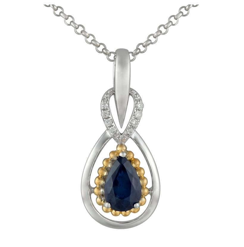 0.03 Ctw Diamond 14k White Gold Sapphire Round Shape Womens Gemstone Necklace Pendant With 16 Inch Chain