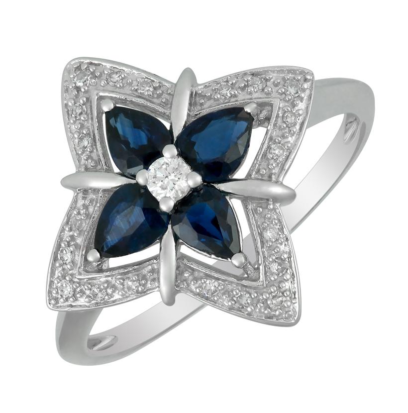 0.09 Ctw Diamond 14k White Gold Sapphire Round Shape Womens Gemstone Ring