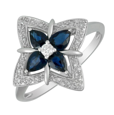 0.09 Ctw Diamond 14k White Gold Sapphire Round Shape Womens Gemstone Ring