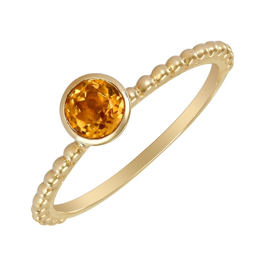 14k Yellow Gold Citrine Round Shape Womens Gemstone Ring