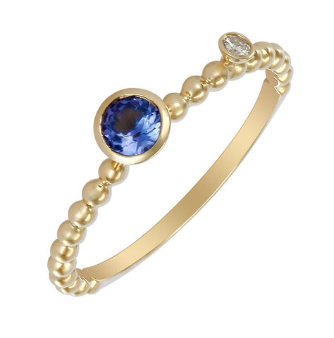 0.04 Ctw Diamond 14k Yellow Gold Tanzanite Round Shape Womens Gemstone Ring