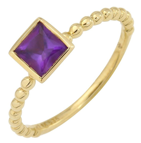 14k Yellow Gold Amethyst Square Shape Womens Gemstone Ring