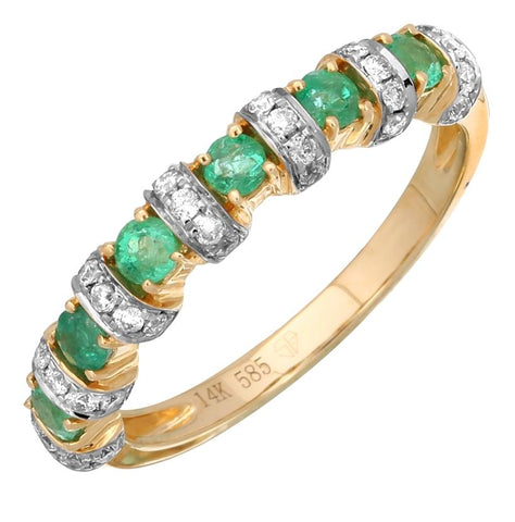 0.21 Ctw Diamond 14k Yellow Gold Emerald Round Shape Womens Gemstone Ring