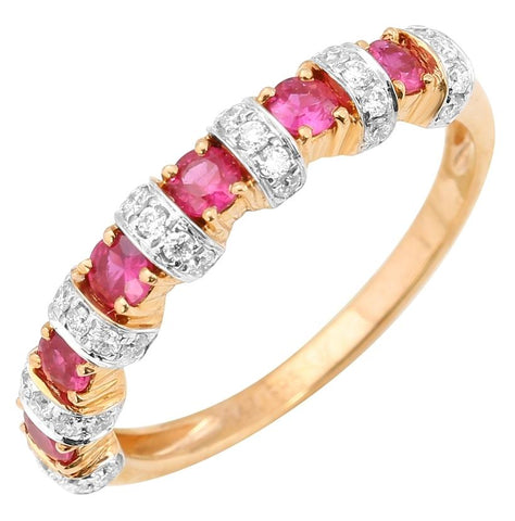 0.21 Ctw Diamond 14k Rose Gold Ruby Round Shape Womens Gemstone Ring