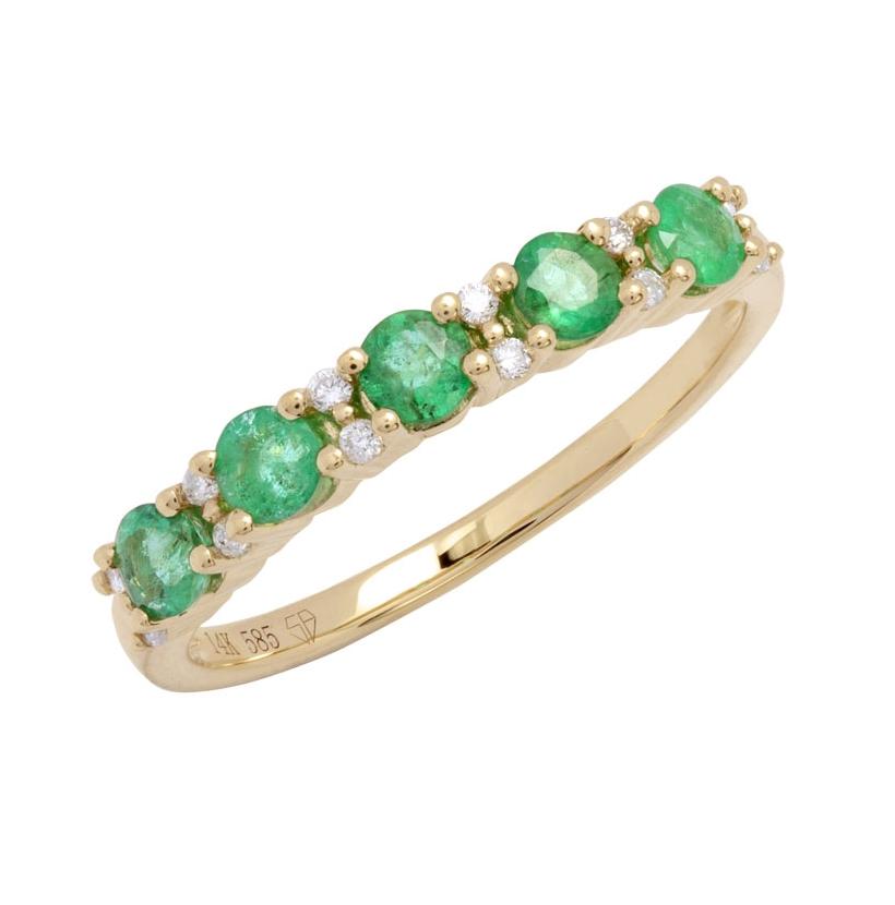 0.07 Ctw Diamond 14k Yellow Gold Emerald Round Shape Womens Gemstone Ring