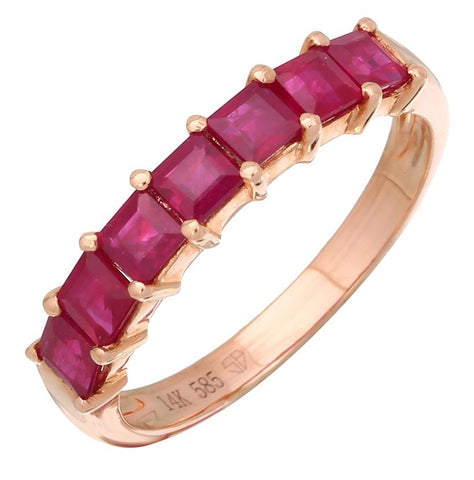 14k Rose Gold Ruby Square Shape Womens Gemstone Ring