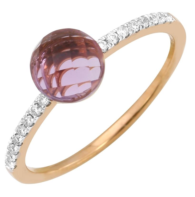 0.1 Ctw Diamond 14k Rose Gold Amethyst Round Shape Womens Gemstone Ring