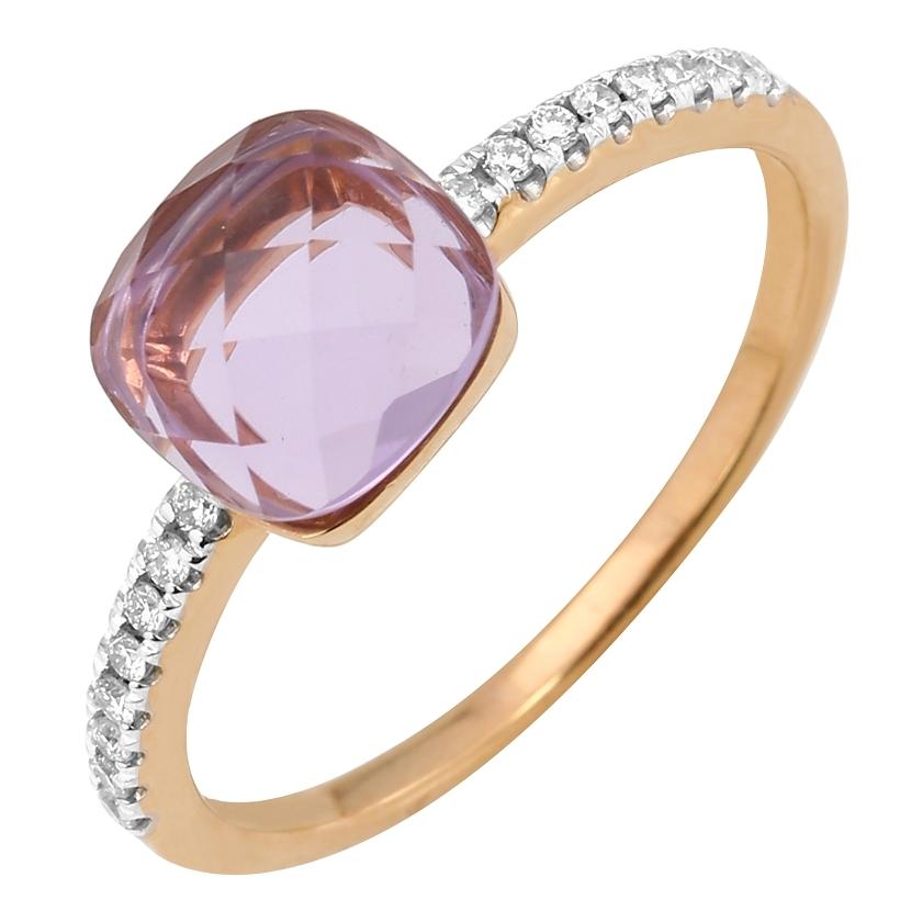 0.09 Ctw Diamond 14k Rose Gold Amethyst Round Shape Womens Gemstone Ring