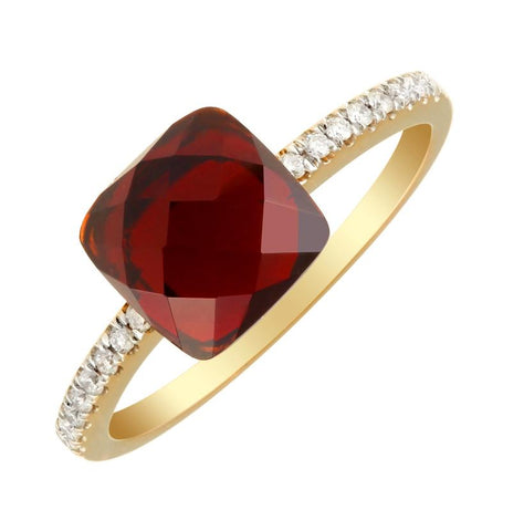 0.1 Ctw Diamond 14k Yellow Gold Garnet Round Shape Womens Gemstone Ring