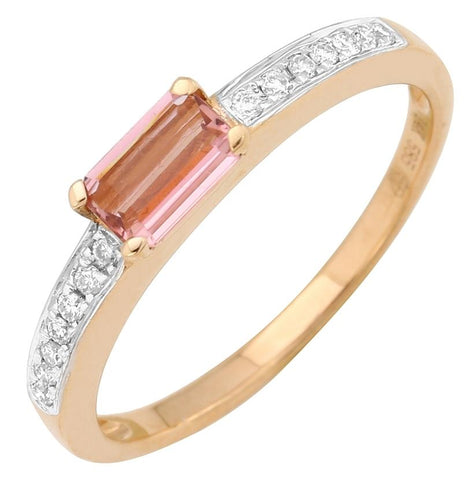 0.09 Ctw Diamond 14k Rose Gold Tourmaline Round Shape Womens Gemstone Ring