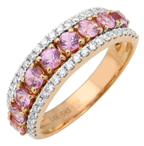 0.37 Ctw Diamond 14k Rose Gold Sapphire Round Shape Womens Gemstone Ring