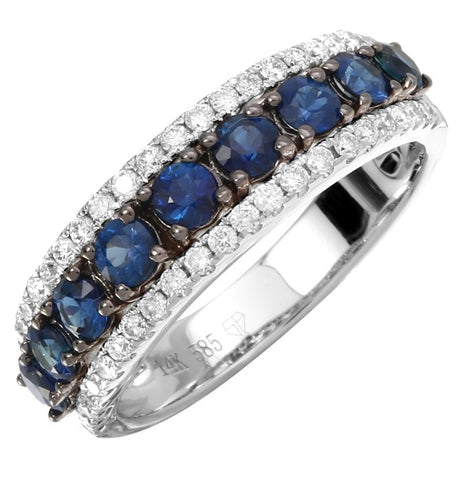 0.36 Ctw Diamond 14k White Gold Sapphire Round Shape Womens Gemstone Ring