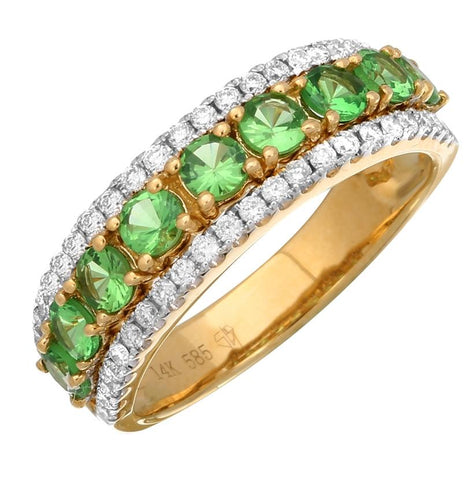 0.35 Ctw Diamond 14k Yellow Gold Tsavorite Round Shape Womens Gemstone Ring