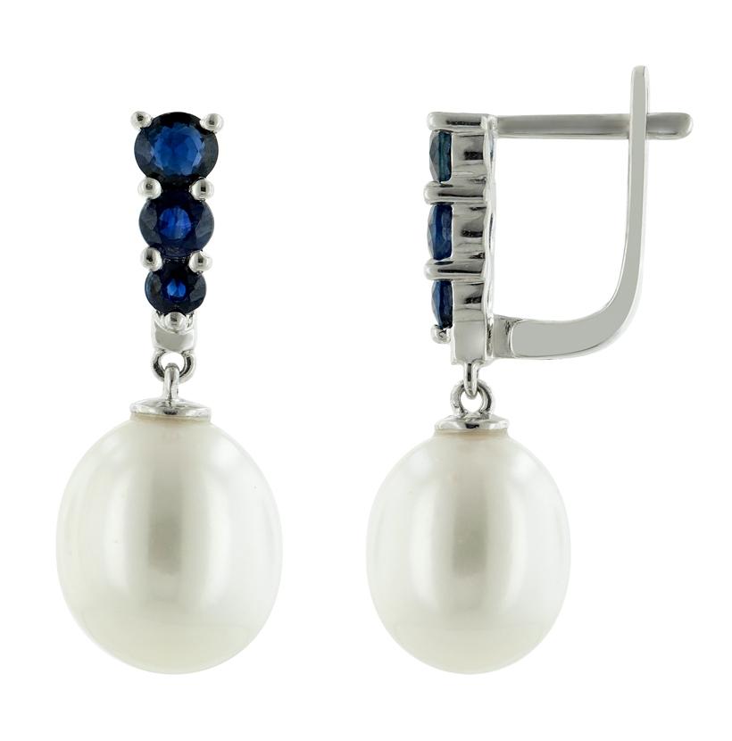 14k White Gold Sapphire Pearl Earrings