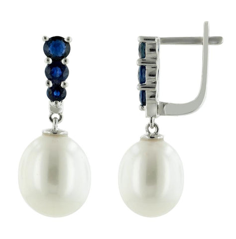 14k White Gold Sapphire Pearl Earrings