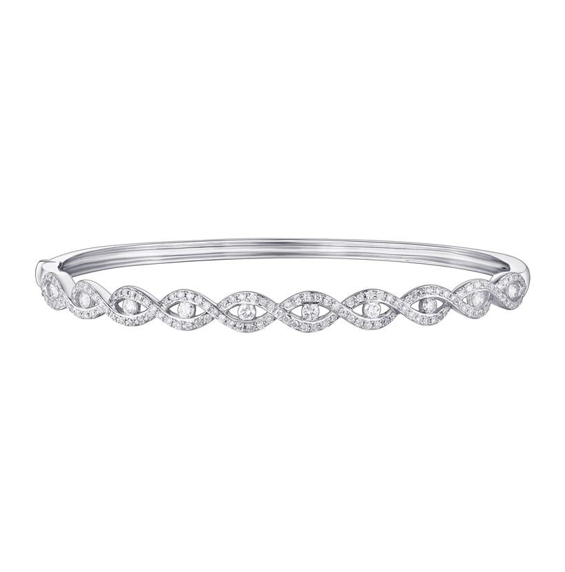 1 Ctw Diamond 14k White Gold Round Shape Womens Diamond Bangle Bracelet