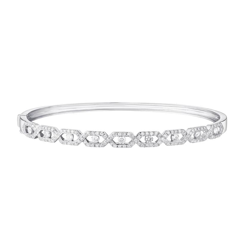 0.99 Ctw Diamond 14k White Gold Round Shape Womens Diamond Bangle Bracelet