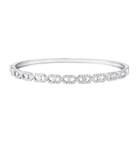 0.99 Ctw Diamond 14k White Gold Round Shape Womens Diamond Bangle Bracelet