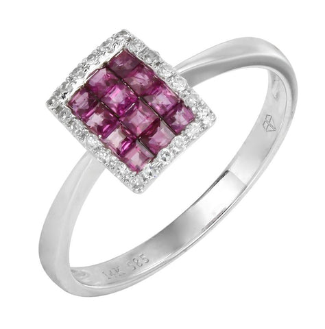 0.09 Ctw Diamond 14k White Gold Ruby Round Shape Womens Gemstone Ring