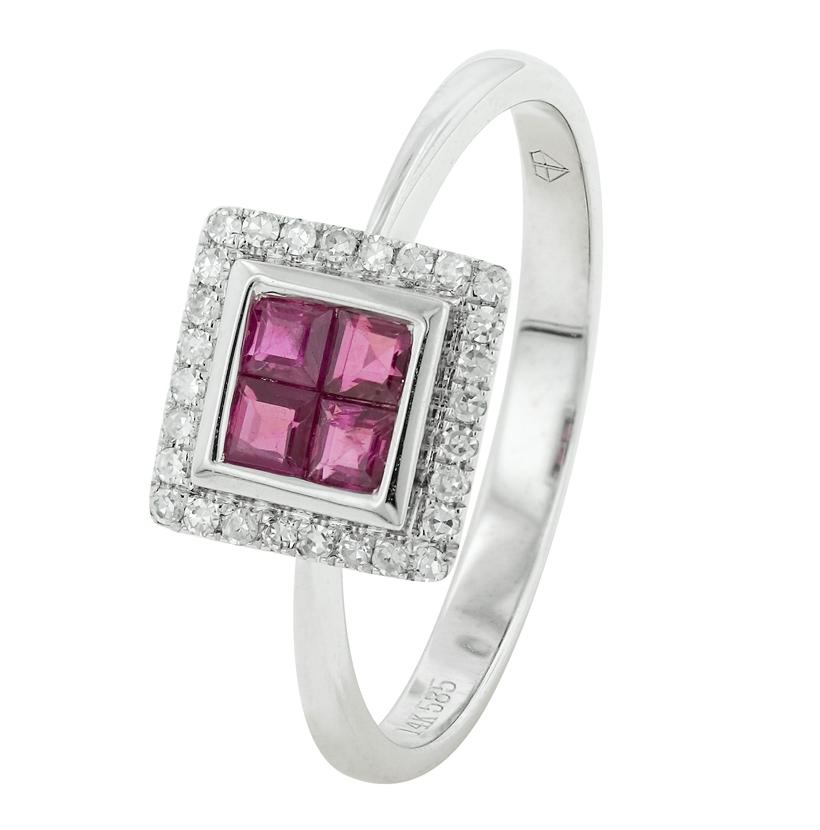 0.12 Ctw Diamond 14k White Gold Ruby Round Shape Womens Gemstone Ring