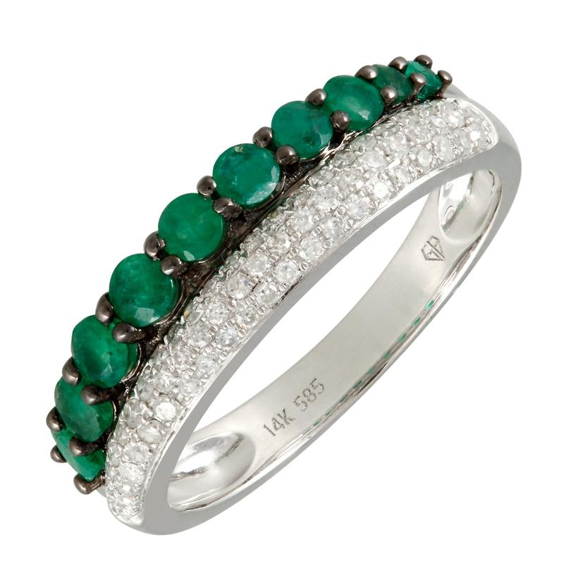 0.22 Ctw Diamond 14k White Gold Emerald Round Shape Womens Gemstone Ring