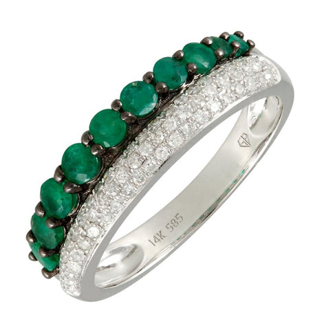 0.22 Ctw Diamond 14k White Gold Emerald Round Shape Womens Gemstone Ring
