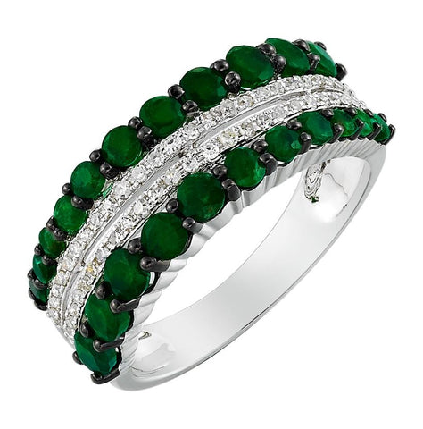 0.16 Ctw Diamond 14k White Gold Emerald Round Shape Womens Gemstone Ring