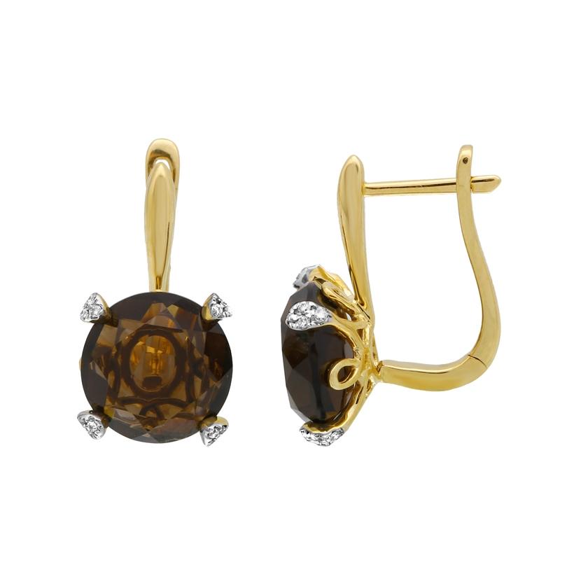 0.12 Ctw Diamond 14k Yellow Gold Topaz Round Shape Womens Gemstone Earrings