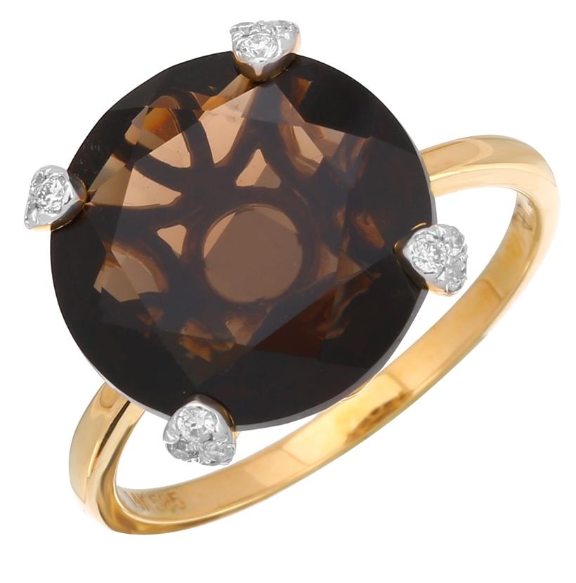0.11 Ctw Diamond 14k Yellow Gold Topaz Round Shape Womens Gemstone Ring