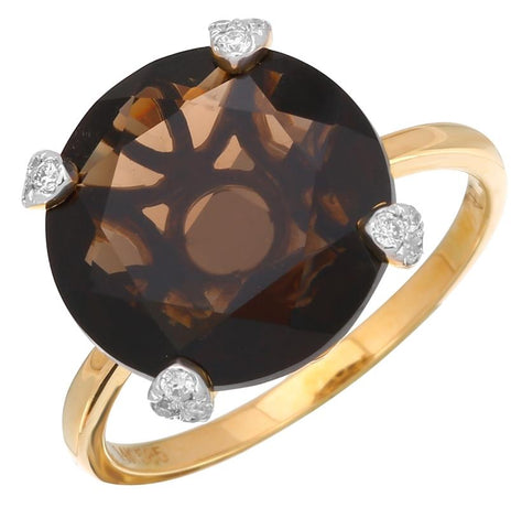 0.11 Ctw Diamond 14k Yellow Gold Topaz Round Shape Womens Gemstone Ring