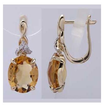 0.07 Ctw Diamond 14k Yellow Gold Citrine Round Shape Womens Gemstone Earrings