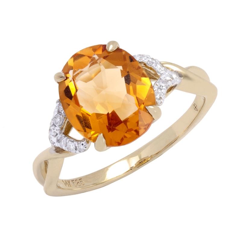 0.08 Ctw Diamond 14k Yellow Gold Citrine Round Shape Womens Gemstone Ring