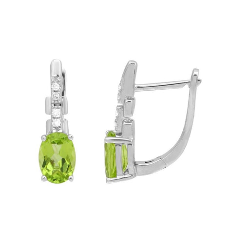 0.06 Ctw Diamond 14k White Gold Peridot Round Shape Womens Gemstone Earrings