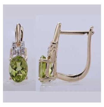 0.05 Ctw Diamond 14k Yellow Gold Peridot Round Shape Womens Gemstone Earrings