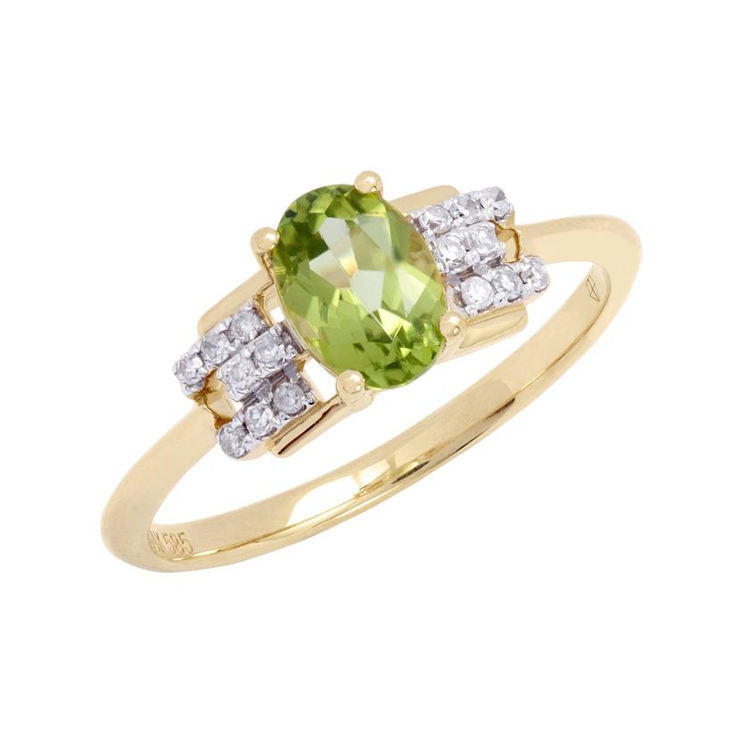 0.09 Ctw Diamond 14k Yellow Gold Peridot Round Shape Womens Gemstone Ring