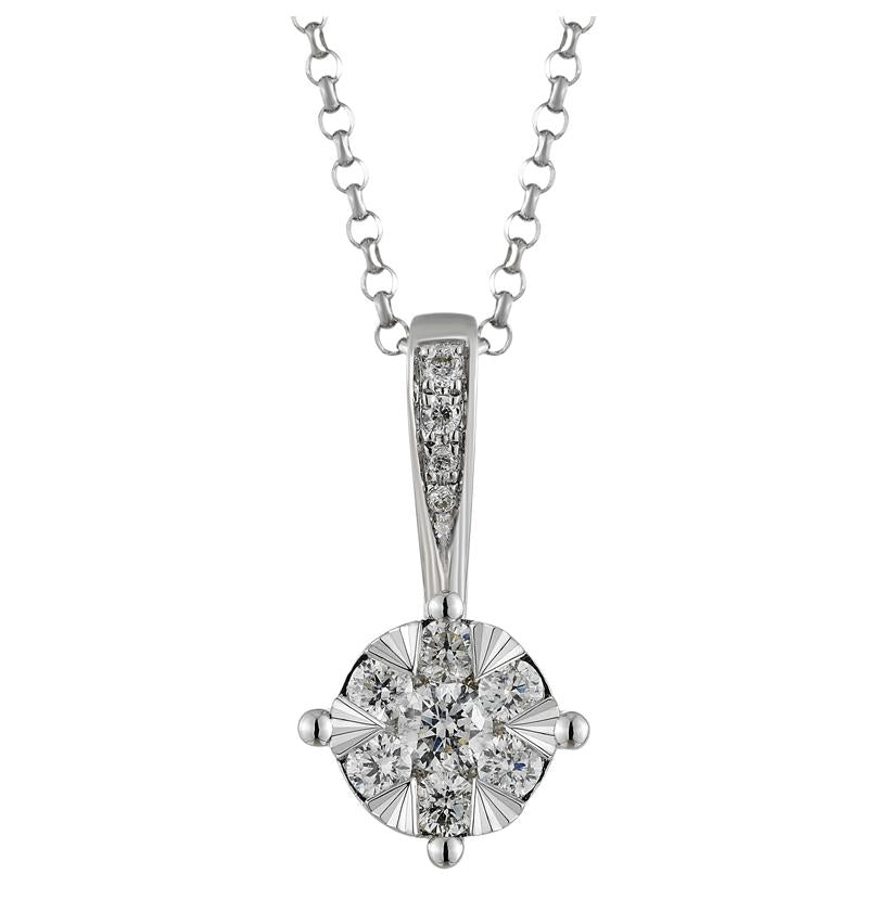 0.24 Ctw Diamond 14k White Gold Round Shape Womens Diamond Necklace Pendant With 16 Inch Chain