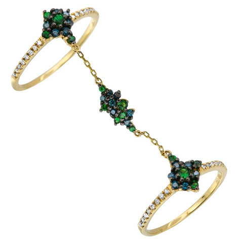 0.36 Ctw Diamond 14k Yellow Gold Tsavorite Round Shape Womens Gemstone Ring
