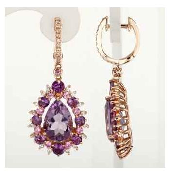 0.44 Ctw Diamond 14k Rose Gold Sapphire Amethyst Round Shape Womens Gemstone Earrings