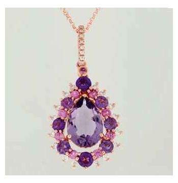 0.21 Ctw Diamond 14k Rose Gold Sapphire Amethyst Round Shape Womens Gemstone Necklace Pendant With 16 Inch Chain