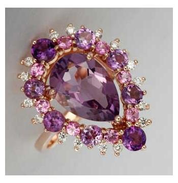 0.18 Ctw Diamond 14k Rose Gold Sapphire Amethyst Round Shape Womens Gemstone Ring