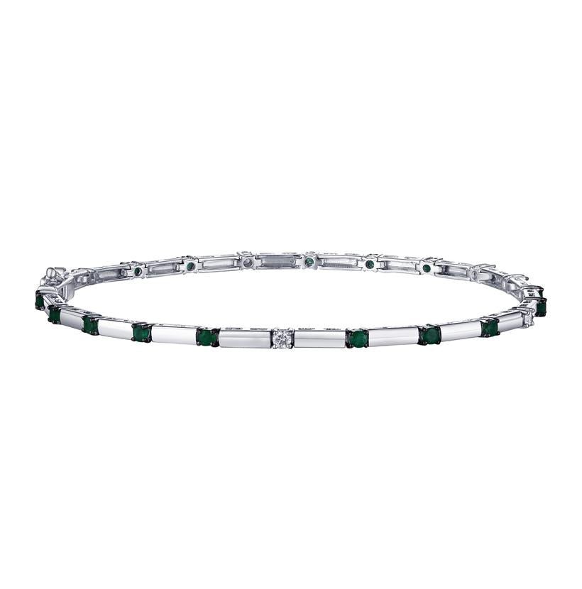 0.14 Ctw Diamond 14k White Gold Emerald Round Shape Womens Gemstone Bracelet