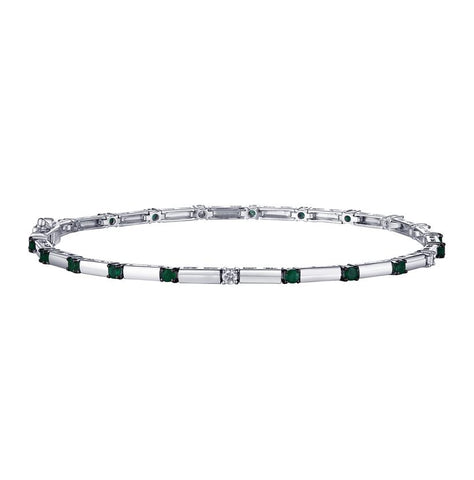 0.14 Ctw Diamond 14k White Gold Emerald Round Shape Womens Gemstone Bracelet