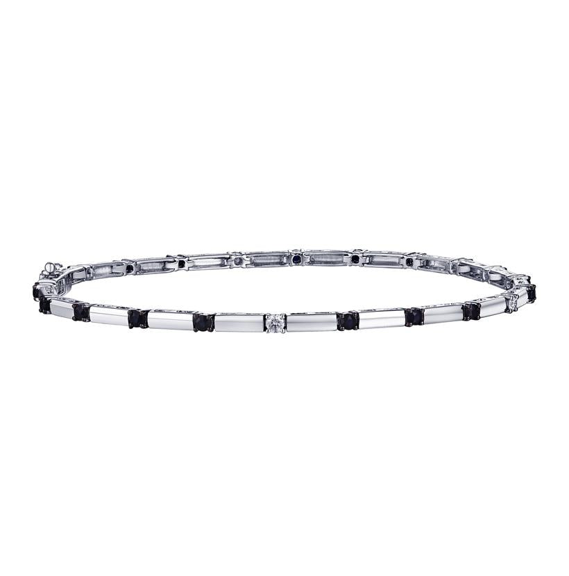 0.14 Ctw Diamond 14k White Gold Sapphire Round Shape Womens Gemstone Bracelet