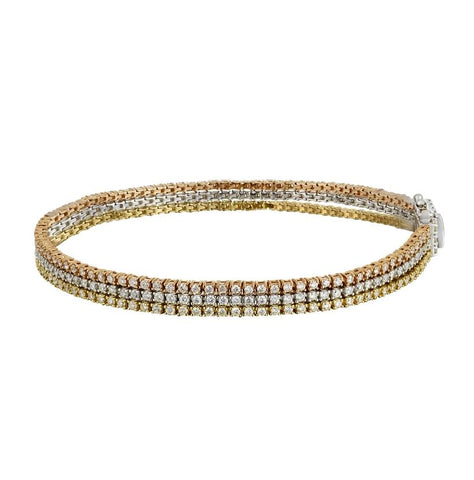 3.39 Ctw Diamond 14k Tri Color Gold Round Shape Womens Diamond Bracelet