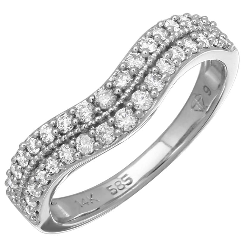 0.46 Ctw Diamond 14k White Gold Round Shape Womens Wedding Band Ring