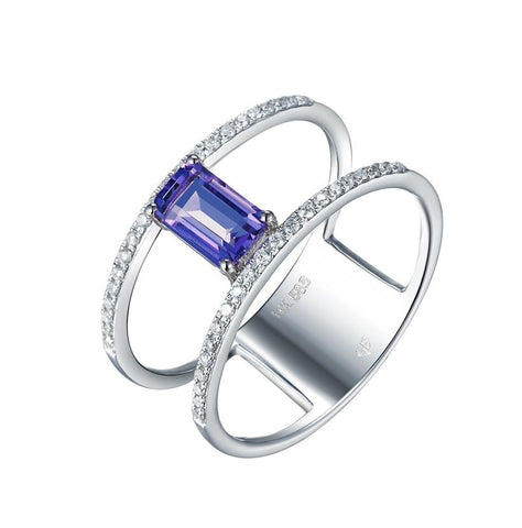 0.14 Ctw Diamond 14k White Gold Amethyst Round Shape Womens Gemstone Ring