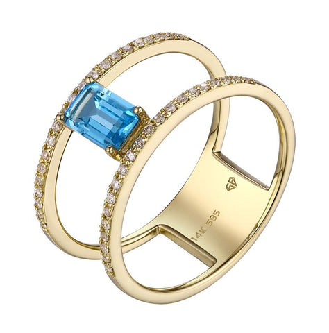 0.14 Ctw Diamond 14k Yellow Gold Topaz Round Shape Womens Gemstone Ring