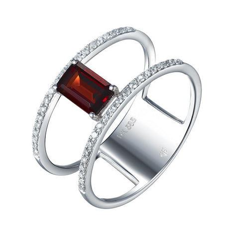 0.14 Ctw Diamond 14k White Gold Garnet Round Shape Womens Gemstone Ring